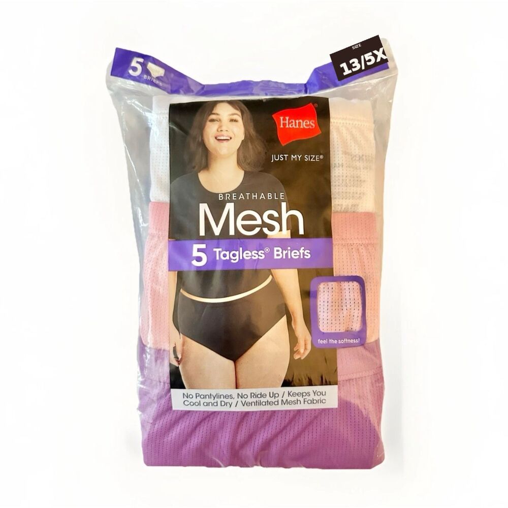 Hanes Just My Size Women’s 13/5X Breathable Mesh Tagless Briefs 5-Pack New